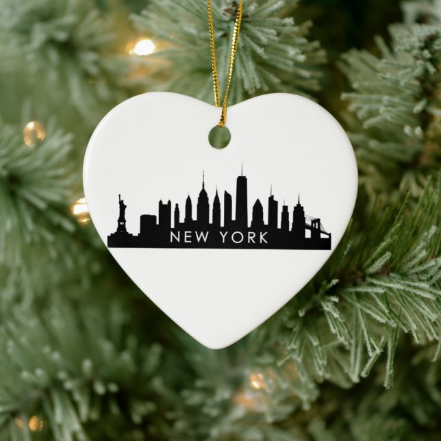 New York Skyline Silhouette Black Elegant Script  Ceramic Ornament (Tree)