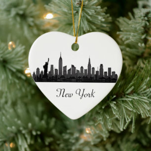 New York Skyline Silhouette Black Elegant Script Ceramic Ornament