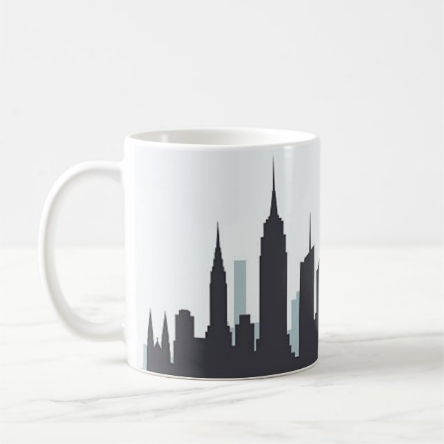 New York Skyline Silhouette Black Elegant Script Coffee Mug (Left)