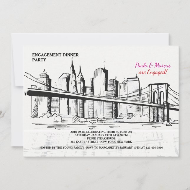 New York Skyline Sketchy Invitation (Front)