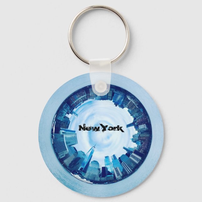 New York Skyline Tiny Planet Keychain –Custom Text (Front)