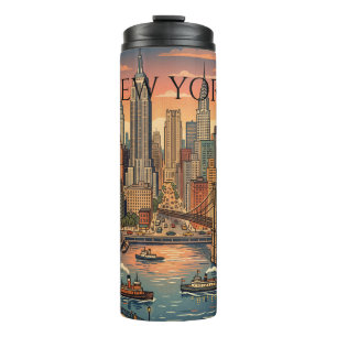 New York Skyline Travel Art Vintage Thermal Tumbler