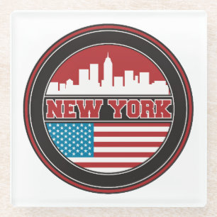 New York Skyline   United States Flag Glass Coaster