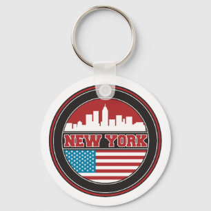 New York Skyline United States Flag Keychain
