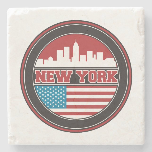 New York Skyline | United States Flag Stone Coaster (Front)