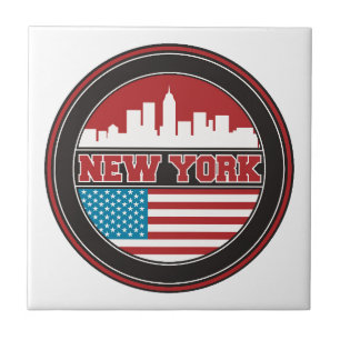 New York Skyline   United States Flag Tile
