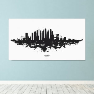 New York Skyline Watercolor Black and White Canvas Print
