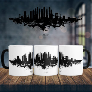 New York Skyline Watercolor Black and White Magic Mug