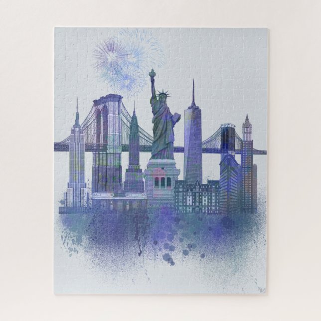 New York Skyline - Watercolor Blue Jigsaw Puzzle (Vertical)