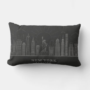 New York Skyline White Black LumbarThrow Pillow