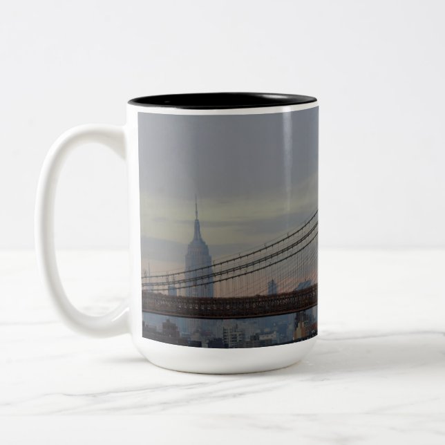 New York Skyline with Brooklyn Bridge Two-Tone Coffee Mug (Left)