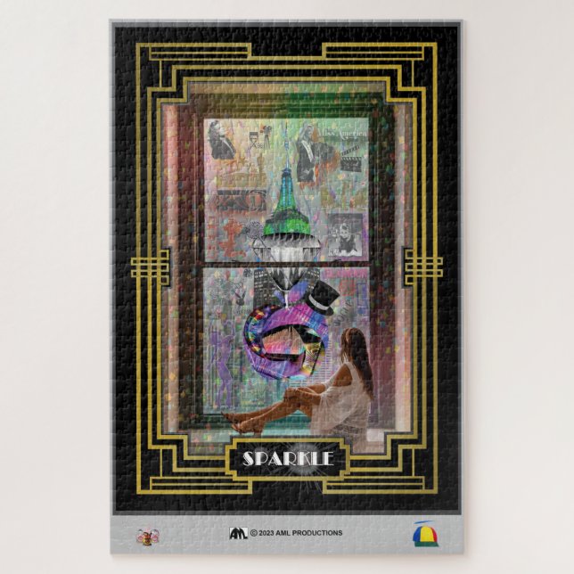 NEW YORK SPARKLE PICTURE 8 FRAME 2 WHITE JIGSAW PUZZLE (Vertical)