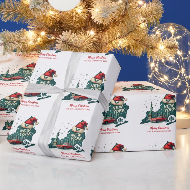 New York State Custom Merry Christmas Holiday Wrapping Paper (Holidays)