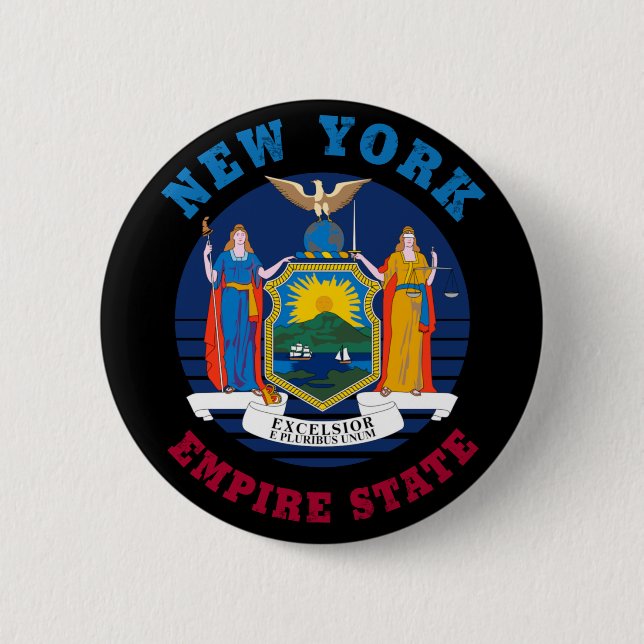 NEW YORK STATE FLAG 2 INCH ROUND BUTTON (Front)
