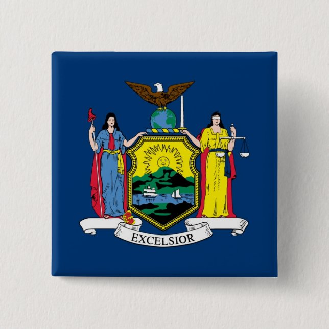 New York State Flag 2 Inch Square Button (Front)