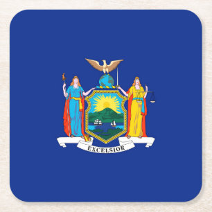 New York State Flag Design Square Paper Coaster