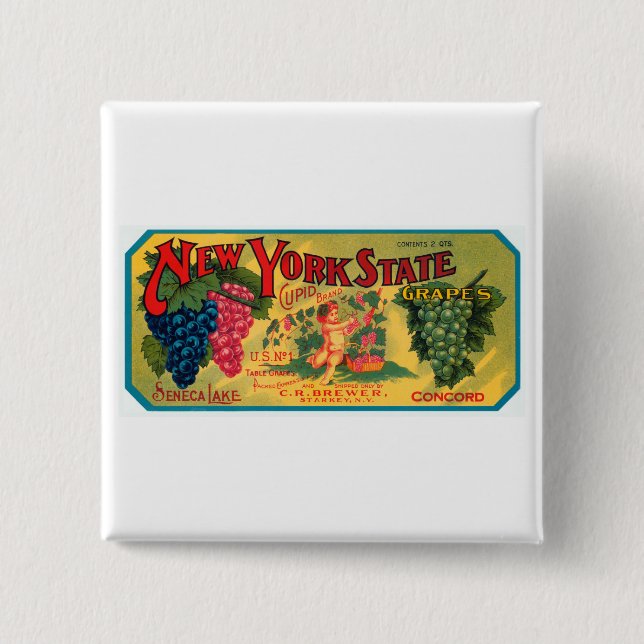 New York State Grapes 2 Inch Square Button (Front)