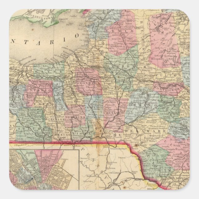 New York State Map by Mitchell Square Sticker (Front)