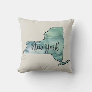New York State Map Watercolor Throw Pillow
