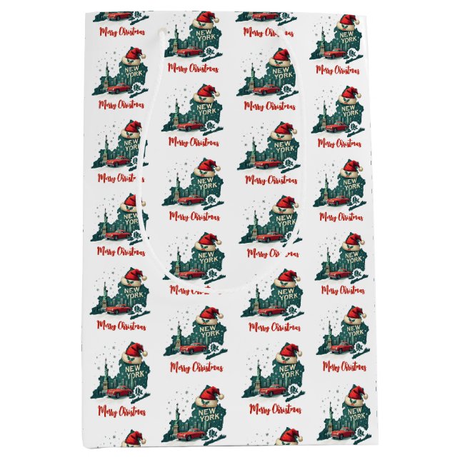 New York State Merry Christmas Custom Text Medium Gift Bag (Front)