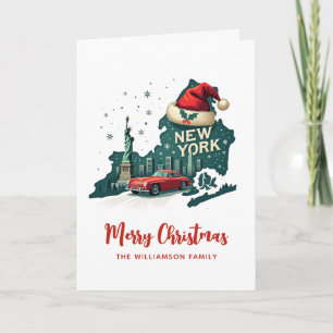 New York State Merry Christmas Retro Personalized  Card