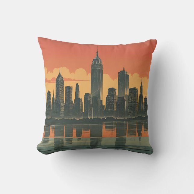 New York State of Mind – Retro Skyline Throw Pillo Pillow (Front)