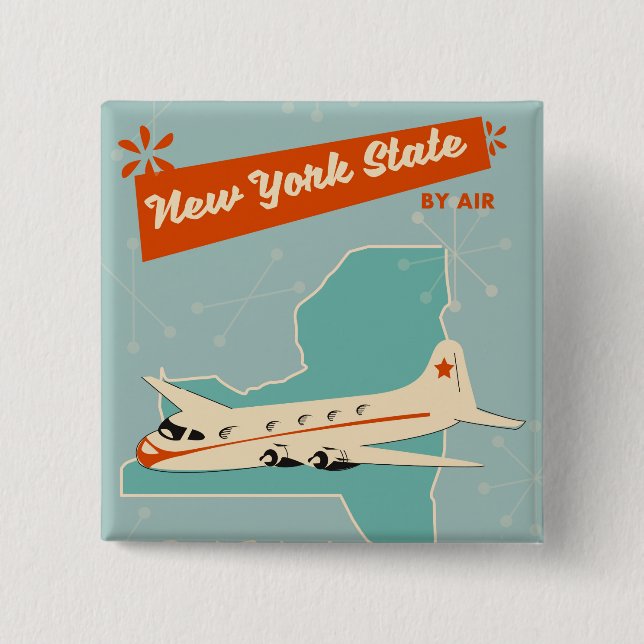 New York State retro poster. 2 Inch Square Button (Front)