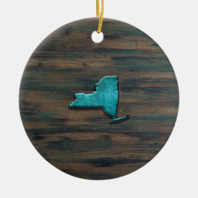 New York State Shape Teal Ceramic Ornament (Front)