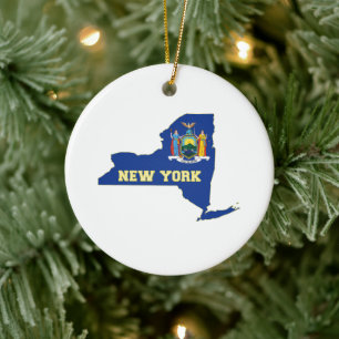 New York State Shaped Flag WIth Name Ceramic Ornament