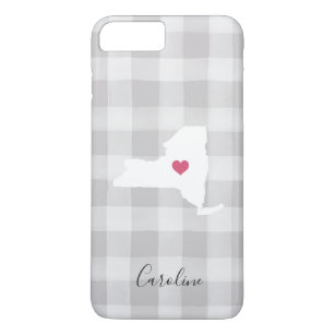 New York State Silhouette Rustic Grey Plaid Case-Mate iPhone Case