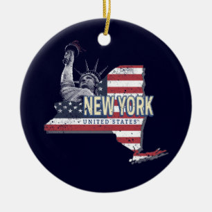 New York State United States Retro Map Vintage USA Ceramic Ornament