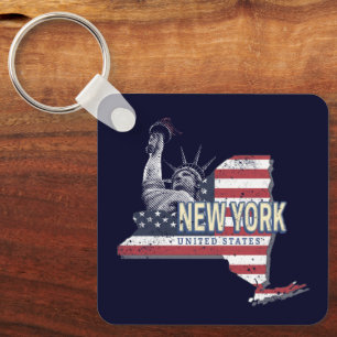 New York State United States Retro Map Vintage USA Keychain