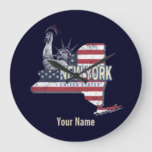 New York State United States Retro Map Vintage USA Large Clock