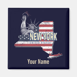 New York State United States Retro Map Vintage USA Magnet