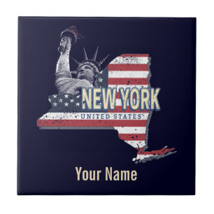 New York State United States Retro Map Vintage USA Tile