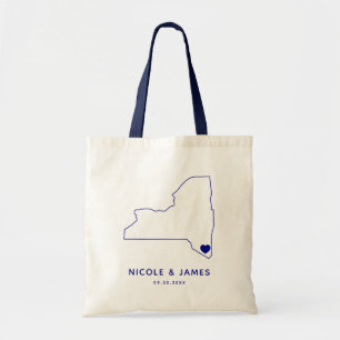New York State Wedding Welcome Bag Map Tote, Navy
