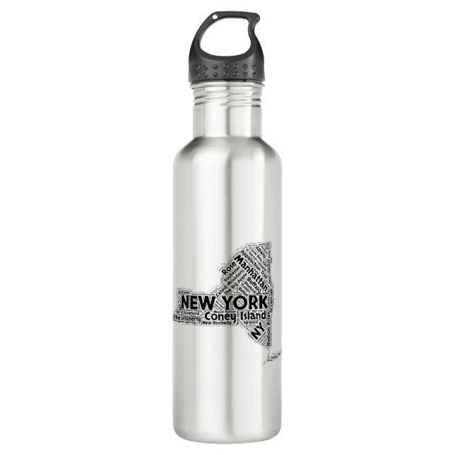 New York State Word Cloud 710 Ml Water Bottle (Front)