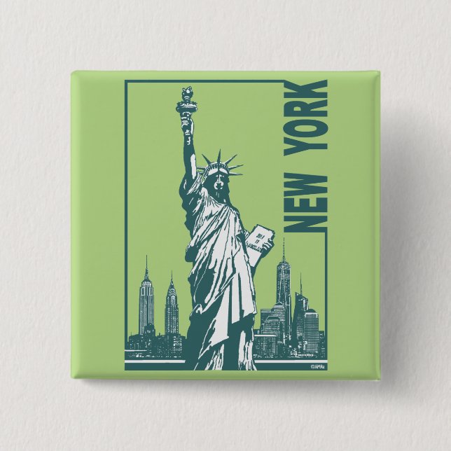 New York-Statue of Liberty 2 Inch Square Button (Front)