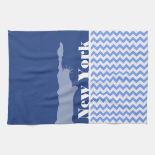 New York, Statue of Liberty; Blue Chevron Kitchen Towel