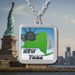 New York Statue of Liberty Empire State Building Silver Plated Necklace<br><div class="desc">New York Map,  Statue of Liberty,  Monument product. This looks good on any product and makes a wonderful travel keepsake. ⭐PERSONALIZE this template with your artwork. ⭐EDIT it further to make more changes. ⭐TRANSFER this design to any product. Visit all my stores at bit.ly/SandyspiderStores (cut and paste).</div>