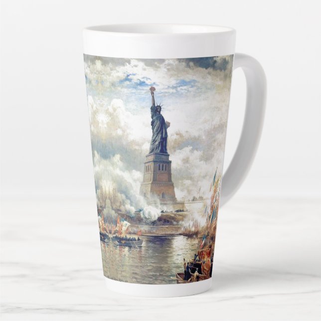 New York Statue of Liberty Harbour Flags Latte Mug (Right Angle)