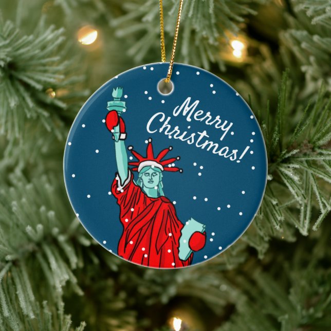 New York Statue of Liberty Santa Claus Christmas Ceramic Ornament (Tree)