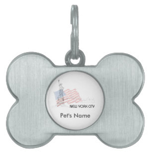 New York - Statue of Liberty USA Flag Pet ID Tag