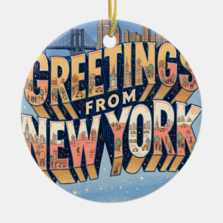 New York Statue of Liberty Vintage Postcard Ceramic Ornament