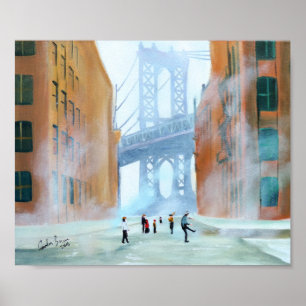 New York stickball Brooklyn Bridge Gordon Bruce ar Poster