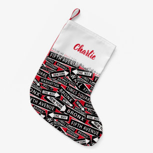 New York Street Signs New Yorker Small Christmas Stocking