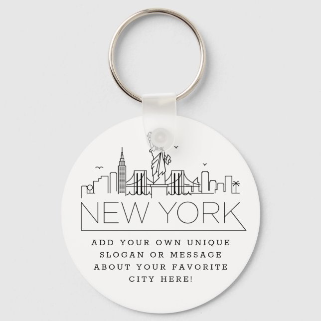 New York Stylized Skyline | Custom Slogan Keychain (Front)