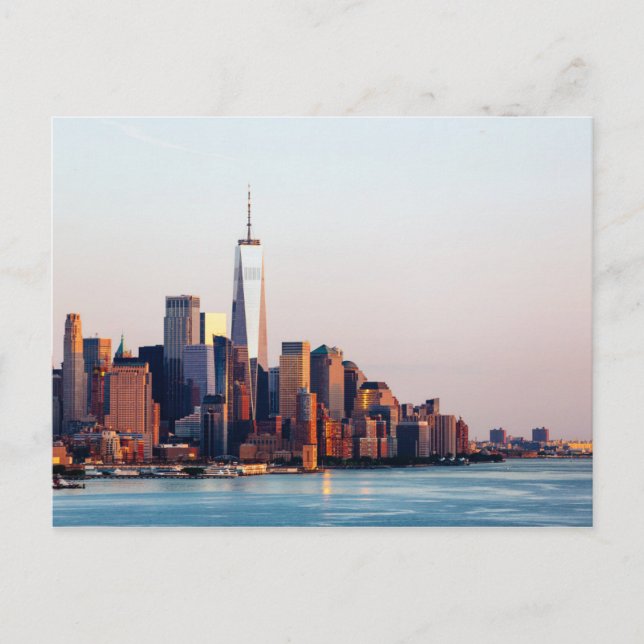 New York Sunset Skyline View of World Trade Center Postcard (Front)