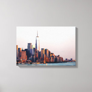 New York Sunset Skyline View of World Trade Centre Canvas Print