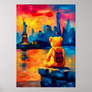 New York Teddy Fauvist Liberty Sunset Print